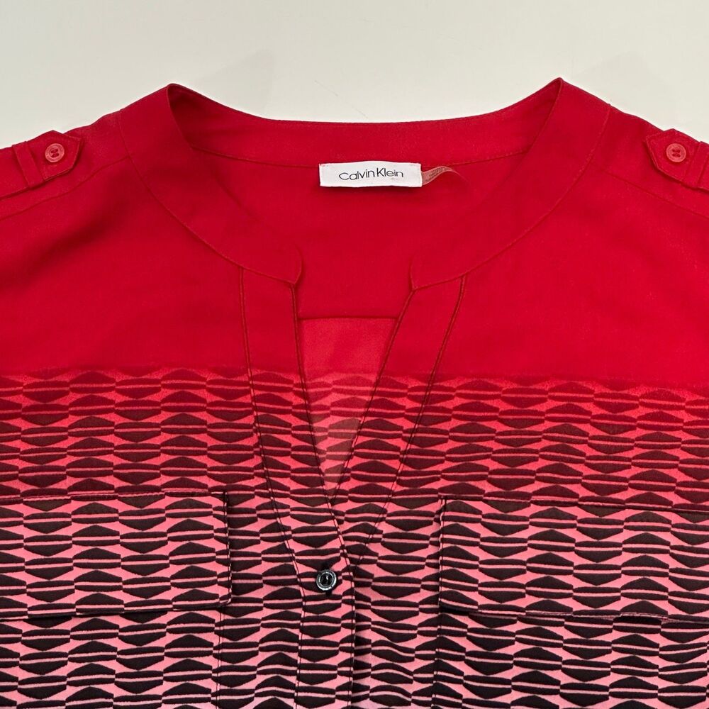 Calvin Klein Women's Long Sleeve Patterned‎ Blouse Red Black Size 3XL